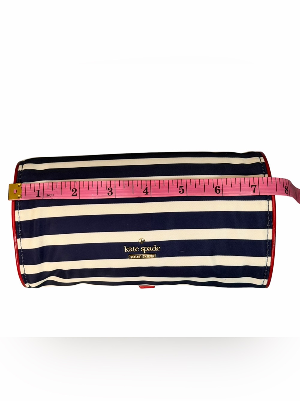 NWT Kate Spade Striped Navy & White Roll Jewelry Travel Vacay Bag with Red Trim - Picture 9 of 14